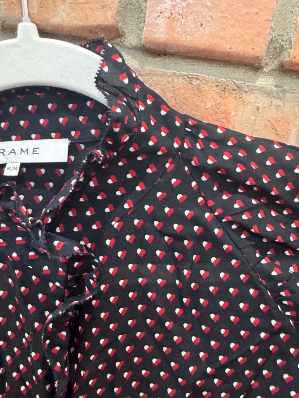 FRAME 100% Silk Black Heart Print Grace Blouse: comfortable & polished! - Picture 3 of 9